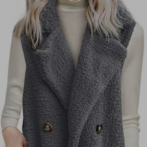 Button Detail Gray Lambswool Vest Jacket